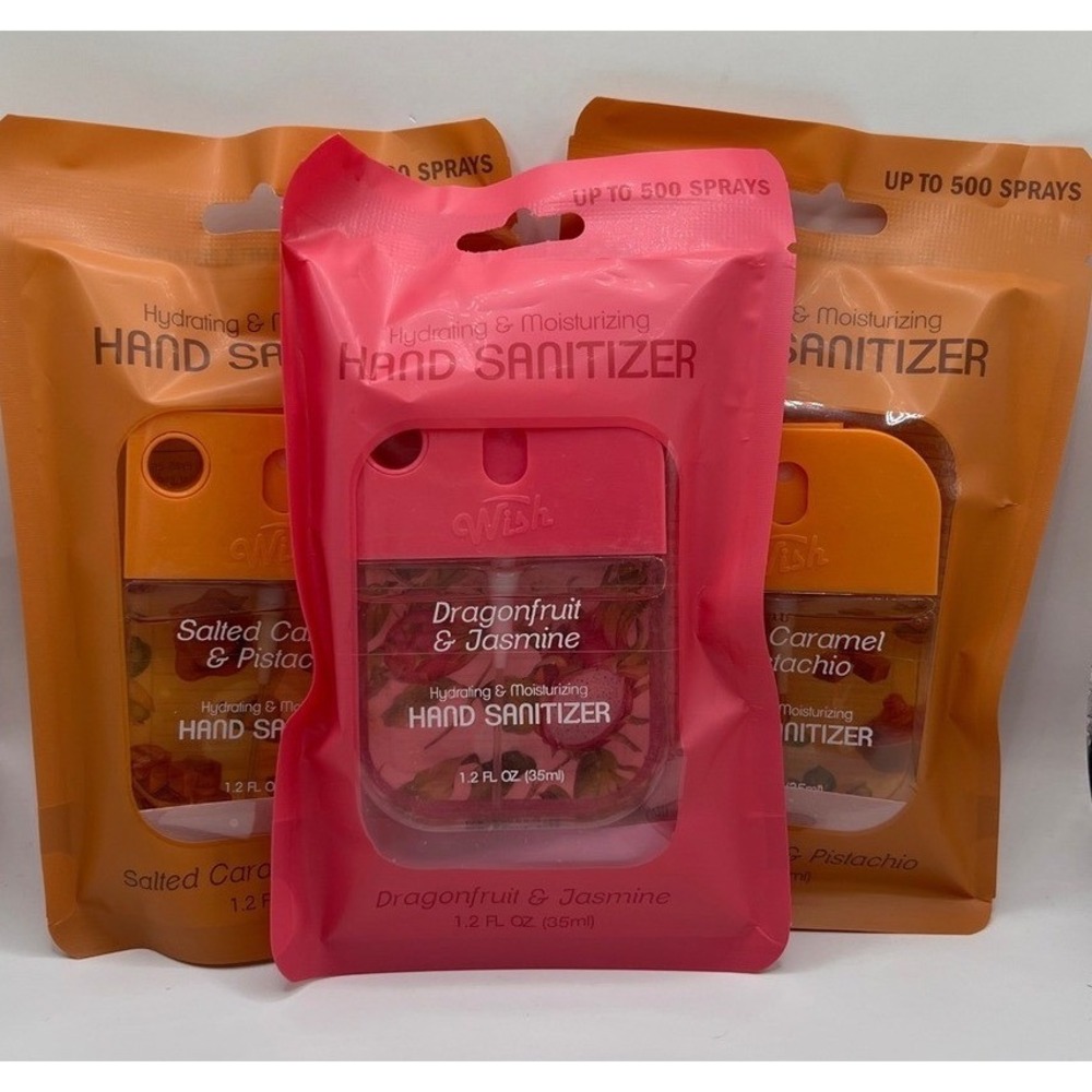 Wish Hand Sanitizer Spray 3 Pack Dragonfruit Jasmine Salted Caramel Pistachio